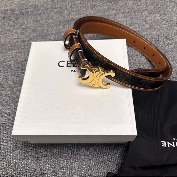 Celine Men's Brown and Gold Belt - Picture 1 of 6